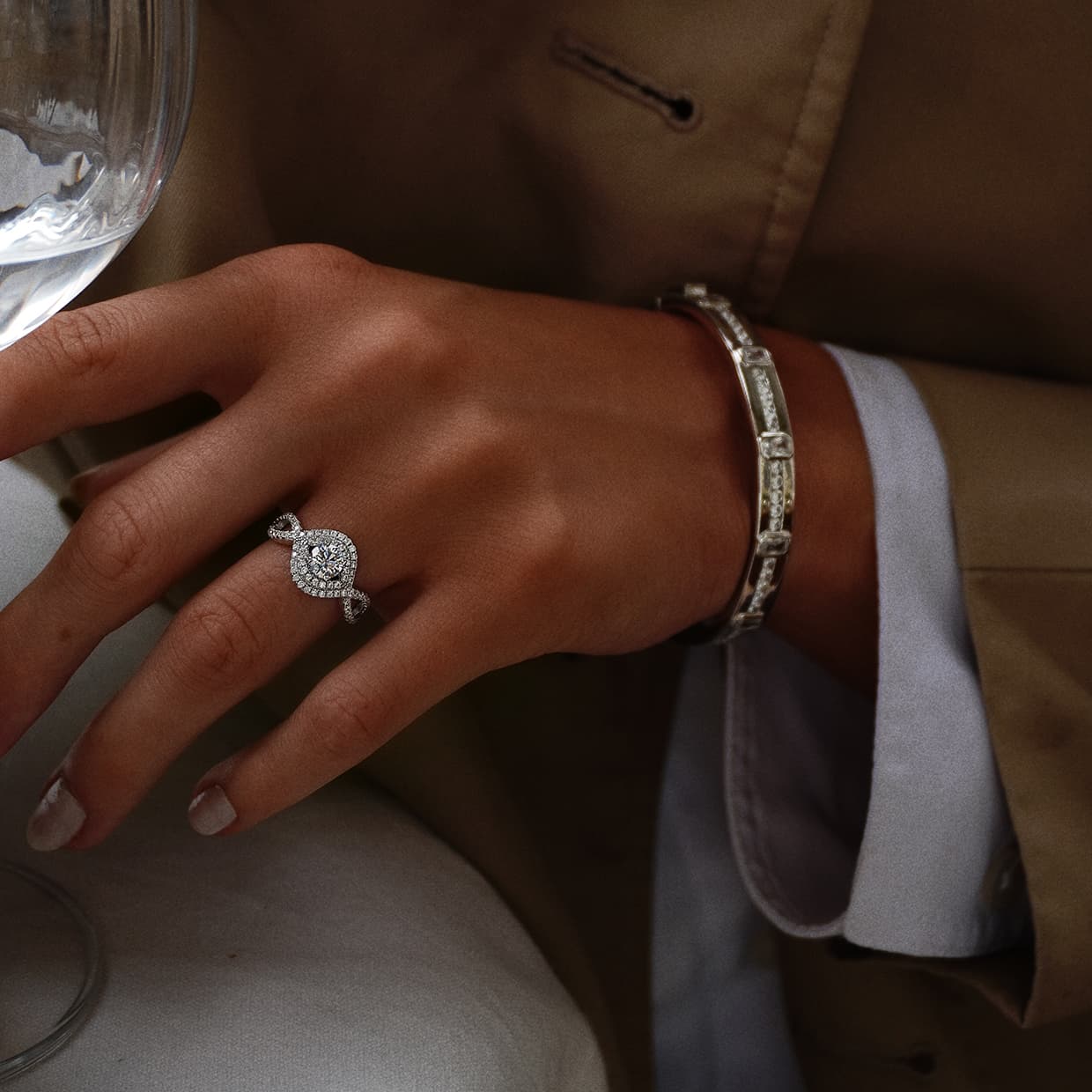 Oxford dobbelt halo ring med sten